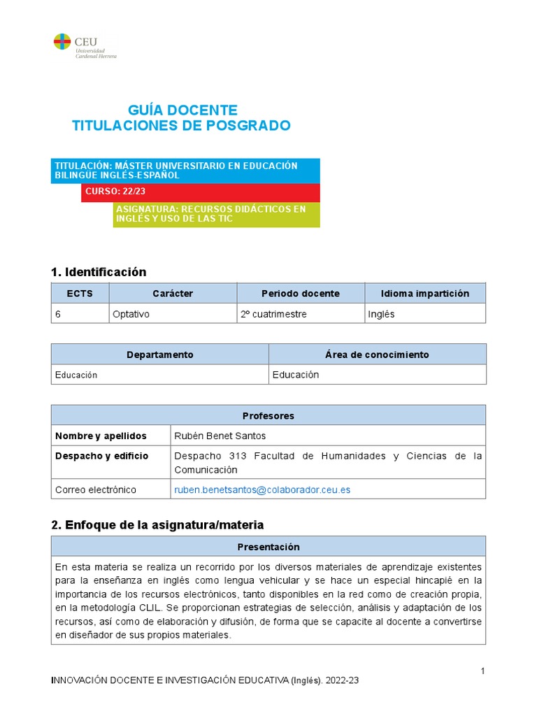 Recursos Didácticos en Inglés y TIC | PDF | Maestros | Método de enseñanza