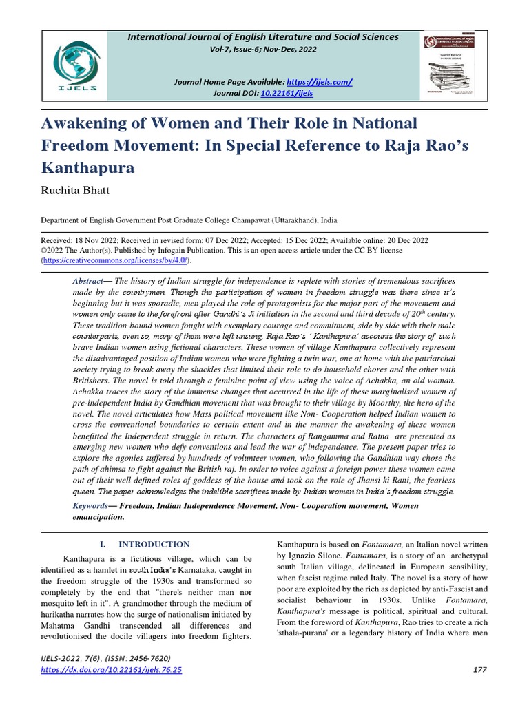 Awakening of Women and Their Role in National Freedom Movement: in ...