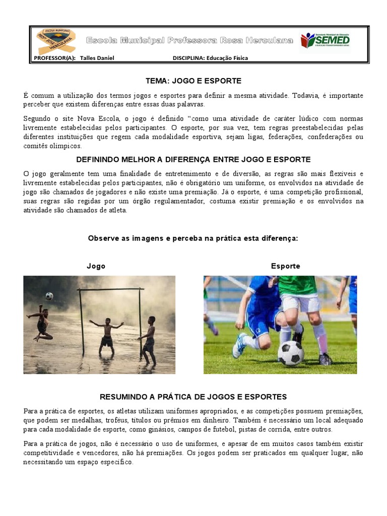 Diferenças entre Jogo e Esporte | PDF | Esportes | Educação Física