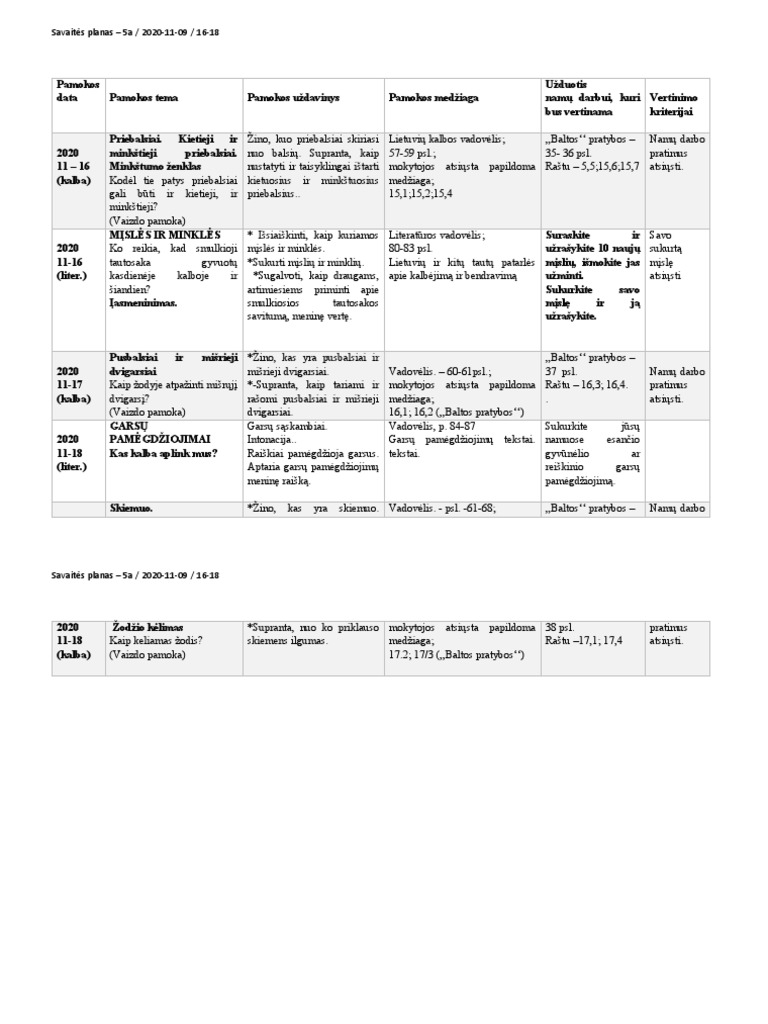 Savaites Planas - 5 - 11-16 - 11-18 | PDF