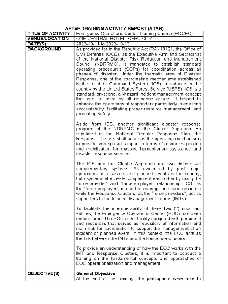 Atar Eoc | PDF | Incident Command System | Emergency Management
