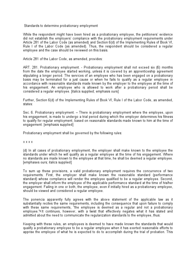 Probationary Employment Standards Explained | PDF | Employment | Labour Law