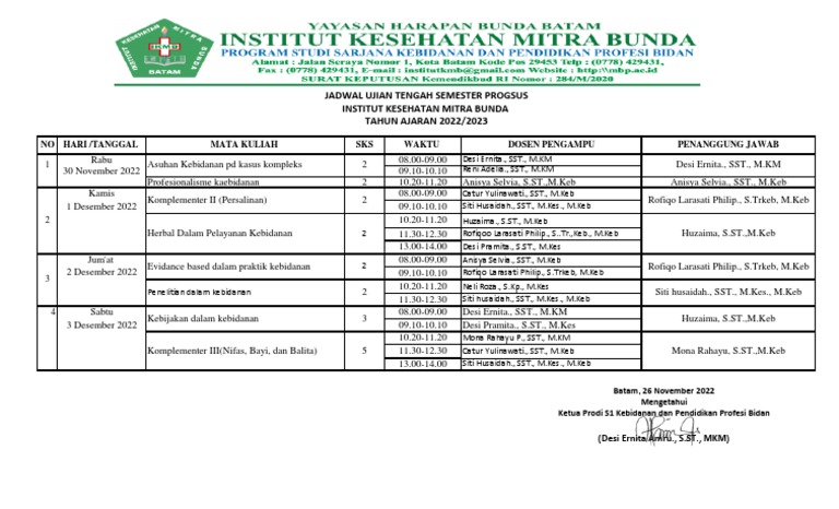 Contoh Jadwal Uts | PDF