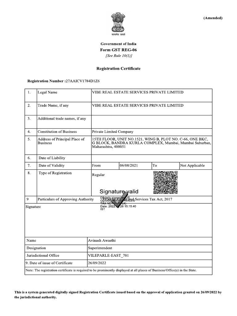 GST Certificate Updated PDF