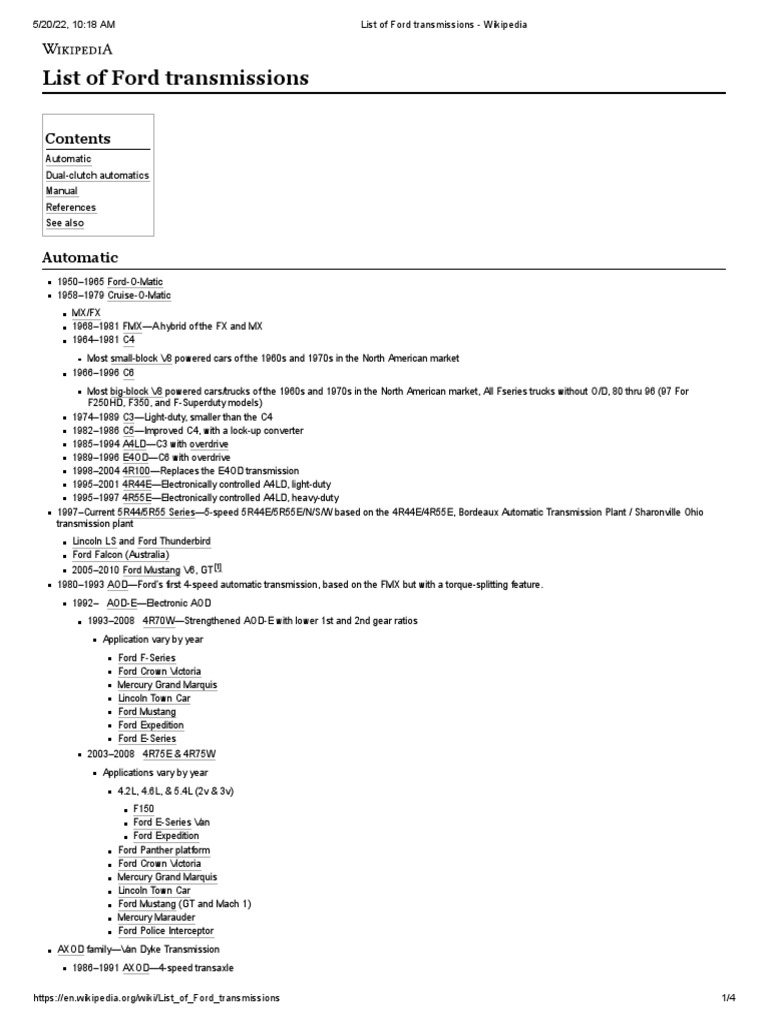 List of Ford Transmissions Wikipedia PDF Ford Motor Company