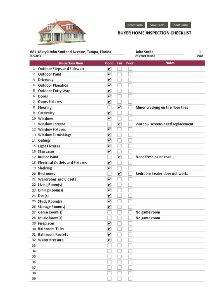 Buyer Home Inspection Checklist - TemplateLab | PDF
