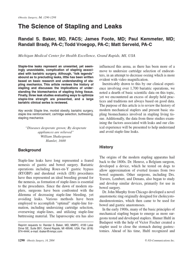 Staplers, 2004 PDF Bariatric Surgery Surgery