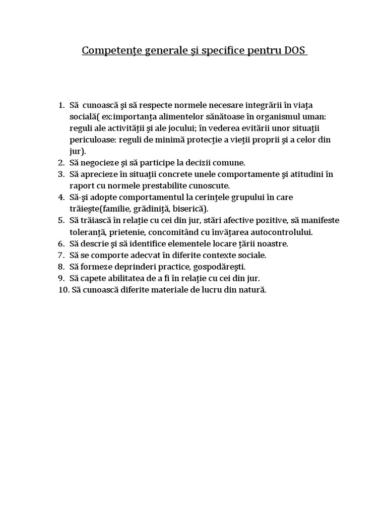 Competențe Generale Și Specifice Pentru DOS | PDF
