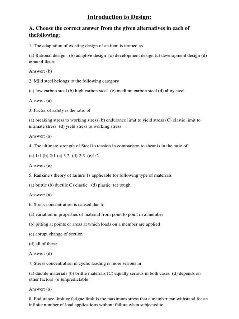 Dom MCQ PDF Gear Strength Of Materials