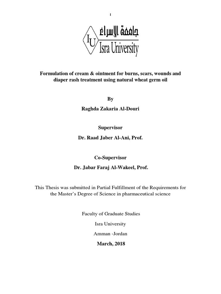 Formulation of Cream & Ointment For Burns, Scars, Wounds and Diaper Rash Treatment Using Natural