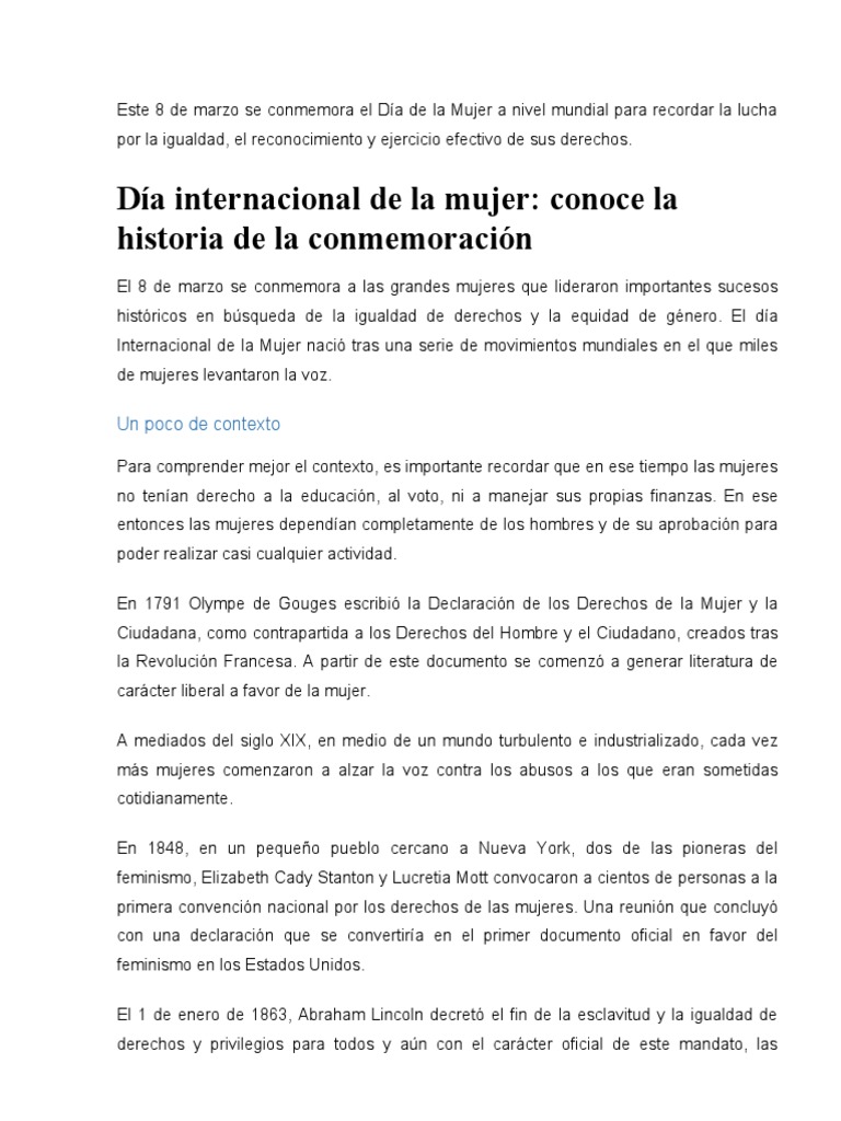 8 de Marzo Día de La Mujer | PDF | Mujer | Igualdad de género