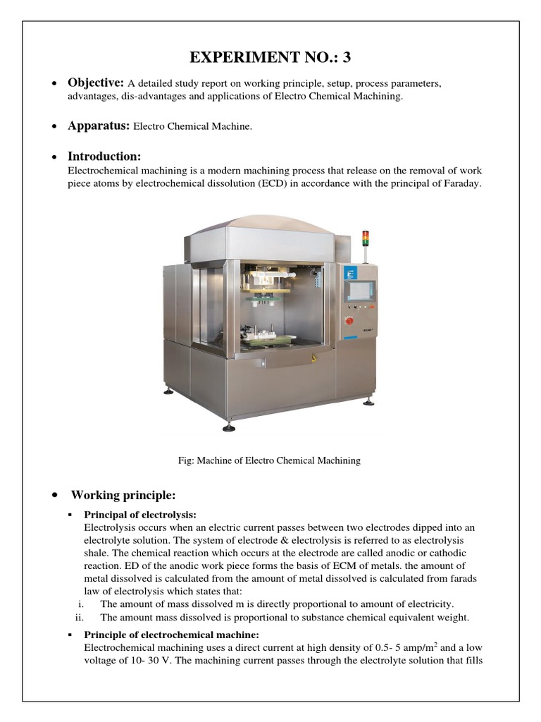 Electrochemical Machining Working Principle, Setup, Process Parameters