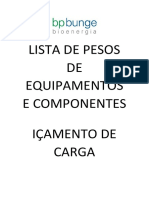 Lista de pesos de equipamentos agrícolas