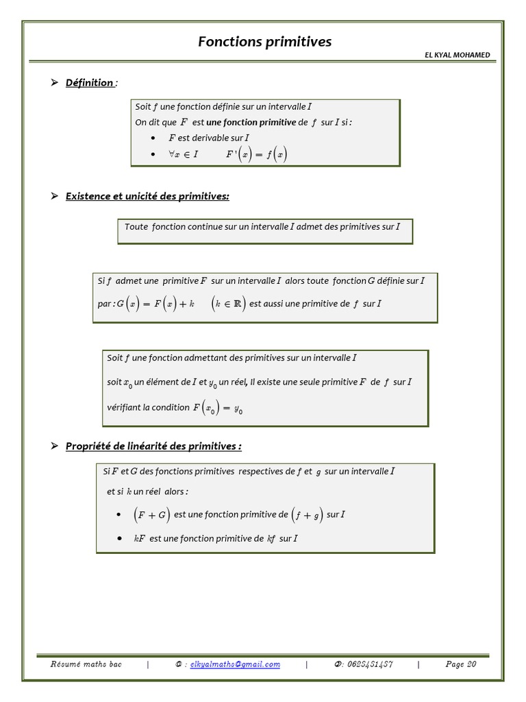 Fonctions Primitives : Guide Bac Maths | PDF | Géométrie ...