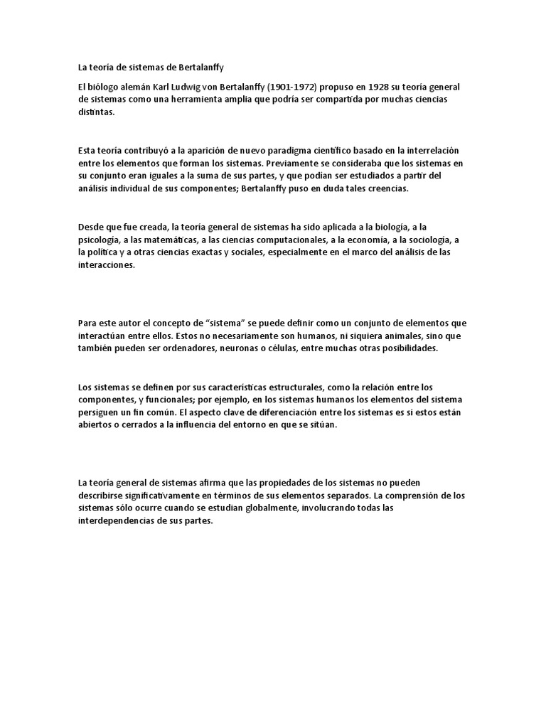 La Teoría De Sistemas De Bertalanffy Pdf Teoría De Sistemas Sistema