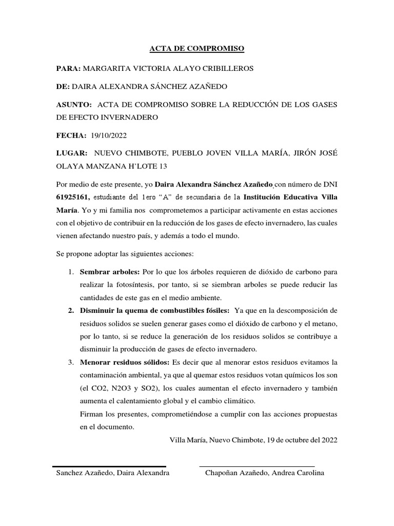 Acta de Compromiso 2 | PDF | Hogar, jardinería y bricolaje | Ciencia y ...