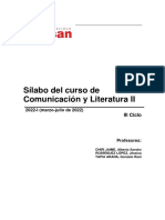 Sílabo de COMUNICACIÓN Y LITERATURA II (2022-1)