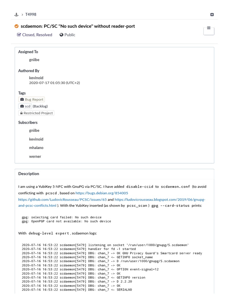 T4998 Scdaemon PCSC No Such Device Without ReaderPort PDF