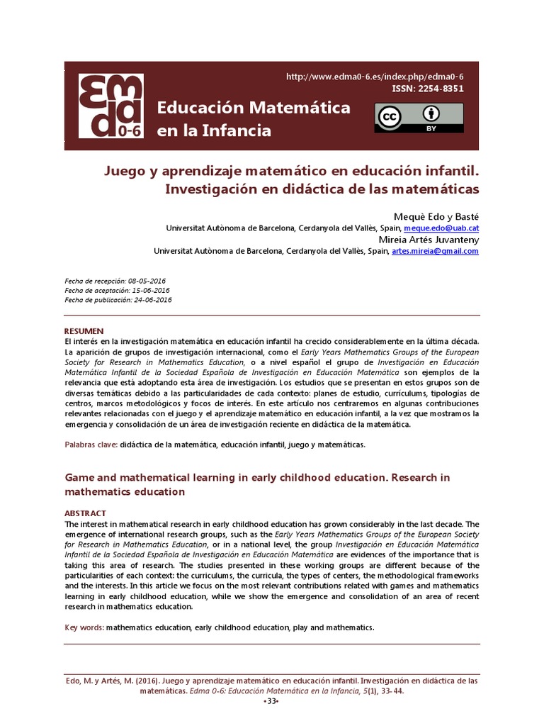 Juego y aprendizaje matemático infantil | PDF | Educación de la primera ...