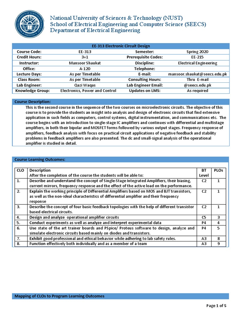 EE-313 Electronic Circuit Design Course | PDF | Amplifier | Bipolar ...