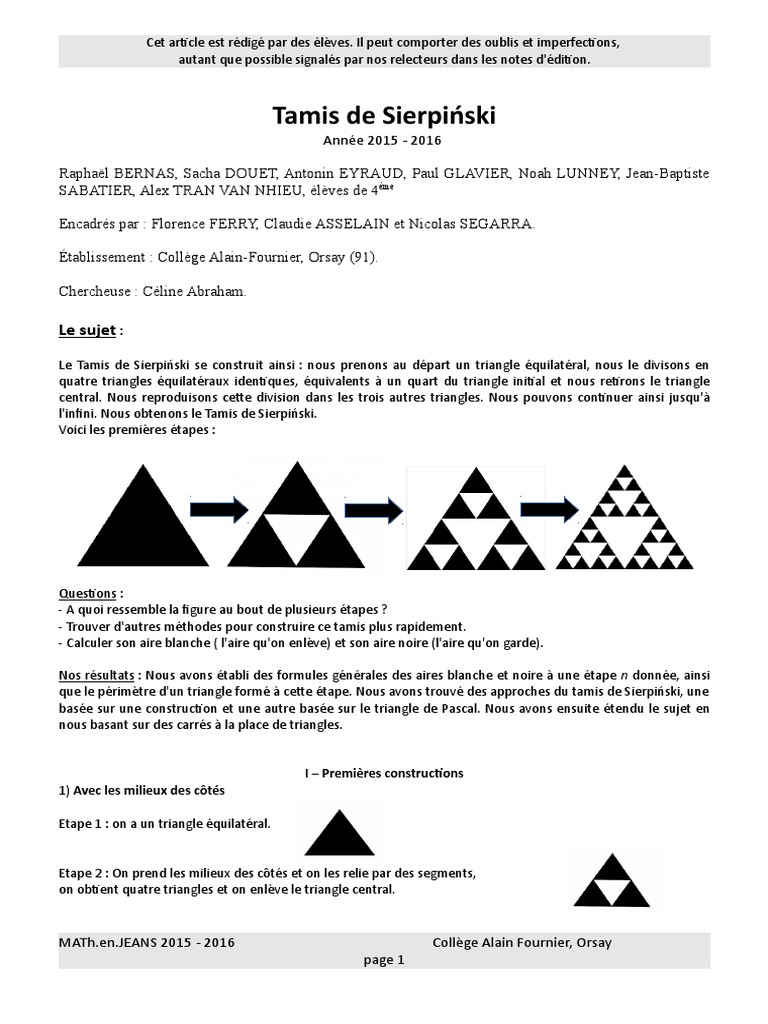 Tamis de Sierpiński : Construction et Aires | PDF | Triangle | Polytope