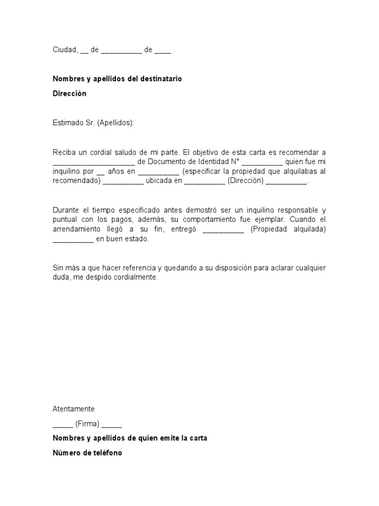 Carta de Recomendacion Arrendatario | PDF