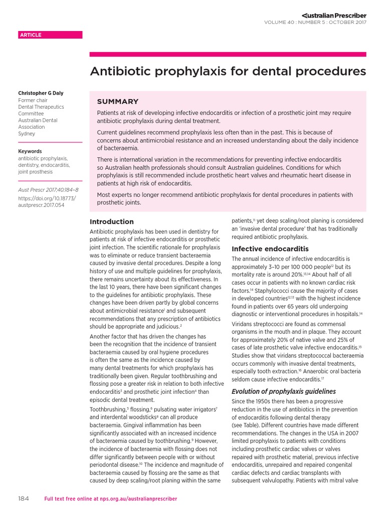 Antibiotic Prophylaxis For Dental Procedures | PDF | Dentistry ...