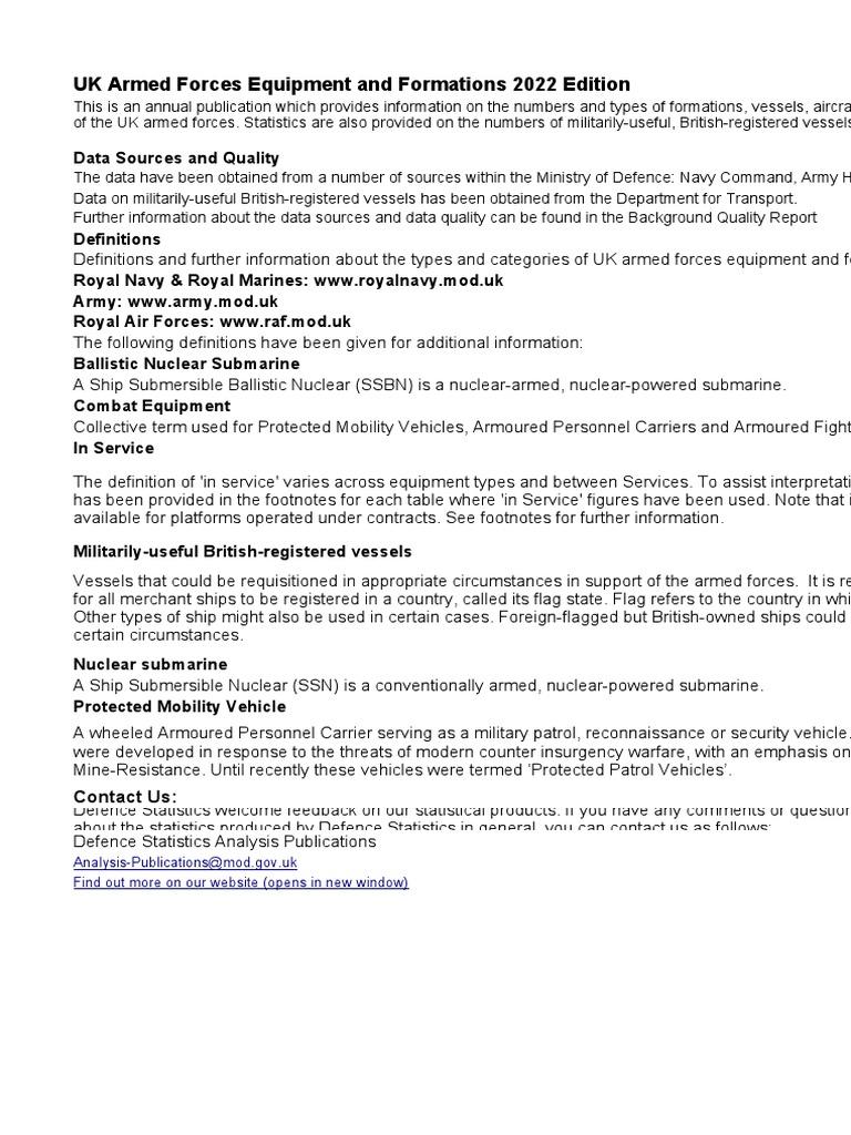 UK Armed Forces Equipment and Formations 2022 Edition An Overview of