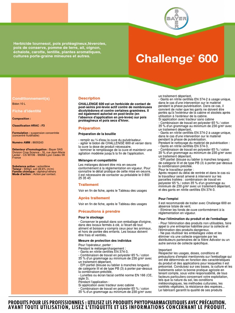 Herbicide Challenge 600 Fiche Technique PDF Toxicologie Herbicide — free download