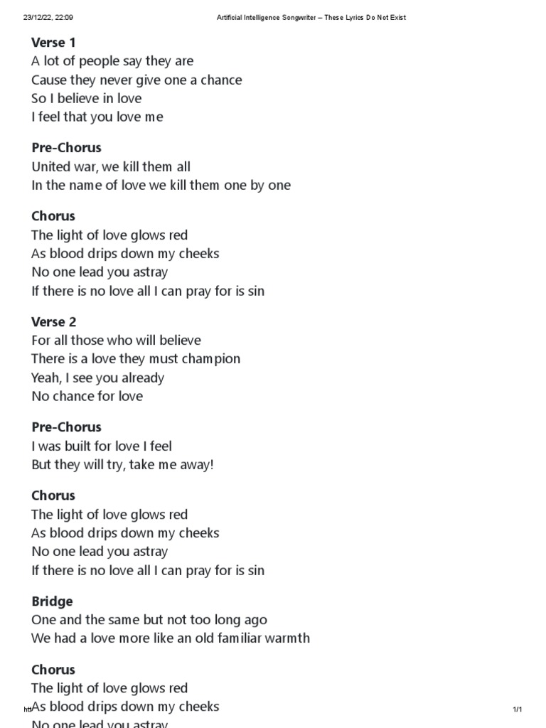 Artificial Intelligence Songwriter These Lyrics Do Not Exist V5 Pdf