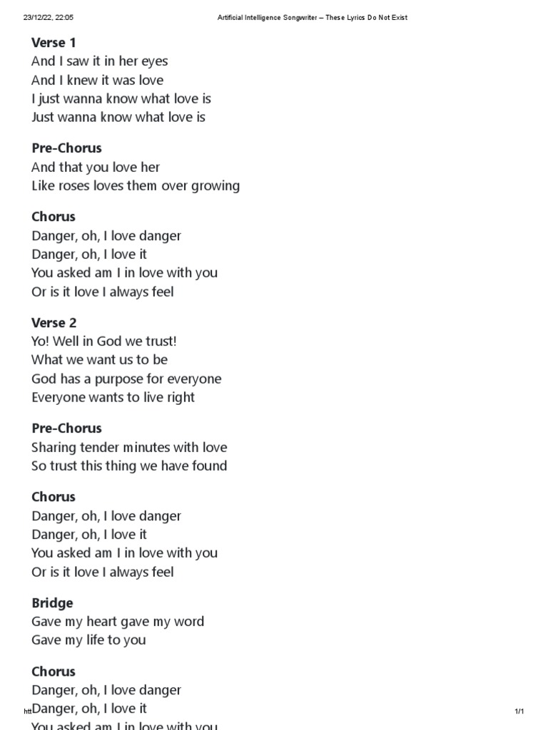 Artificial Intelligence Songwriter These Lyrics Do Not Exist V1 Pdf