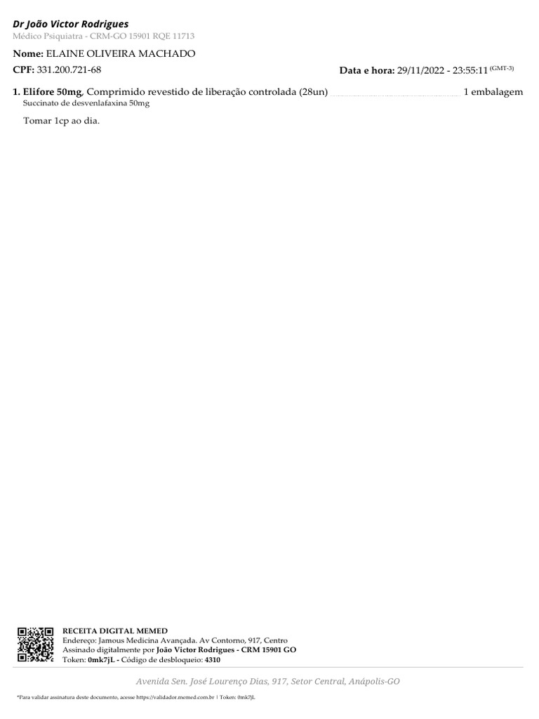 Receita de Elifore 50mg para Paciente | PDF | Remédio | Química Medicinal