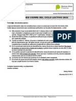 comunicado aclaraciones cierre del  ciclo lectivo  2022