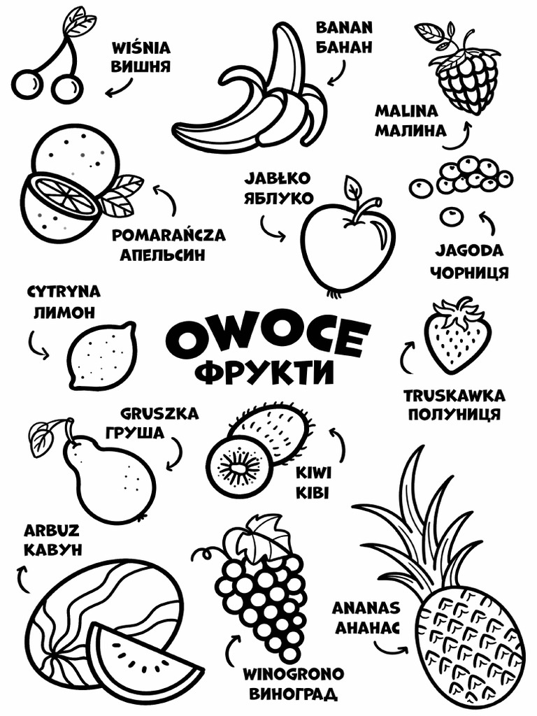 Розмальовка Фрукти Kolorowanka Owoce | PDF