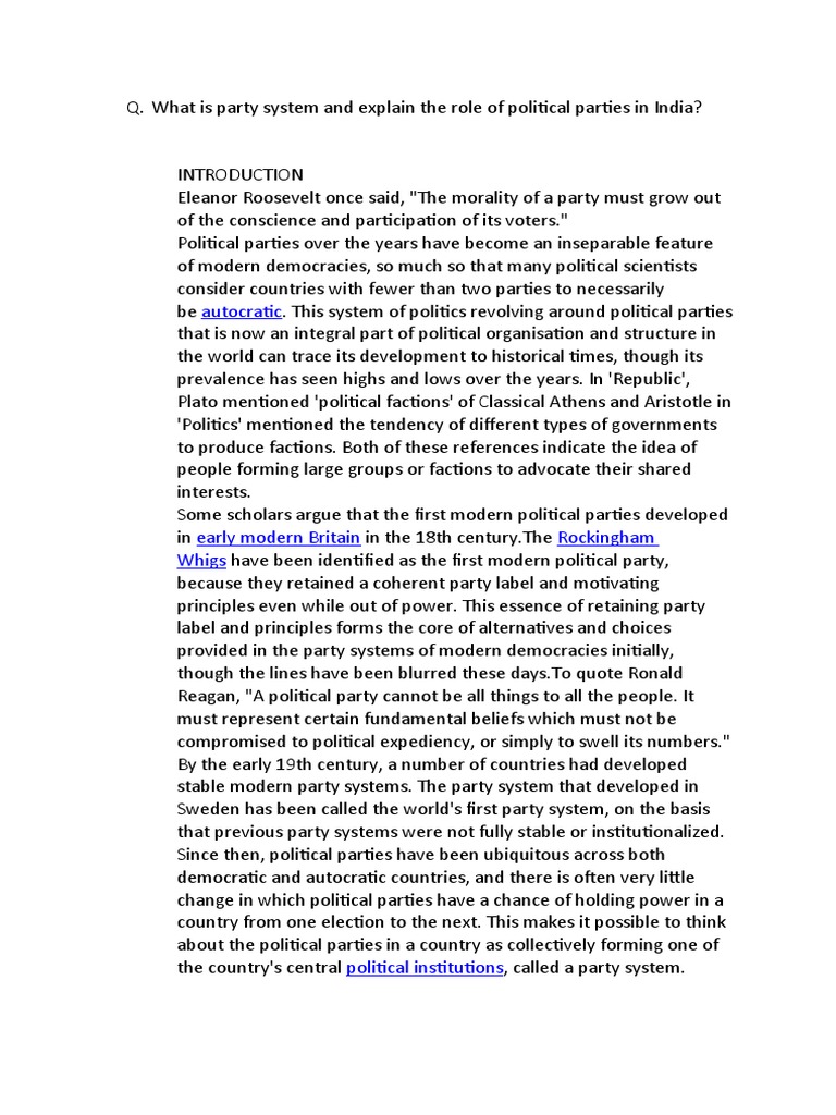 Role of Political Parties in India | PDF | Political Parties | Conservatism
