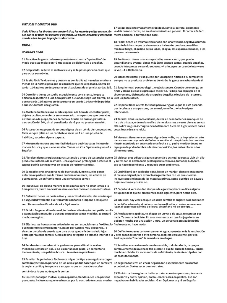Virtudes y Defectos en D&D | PDF