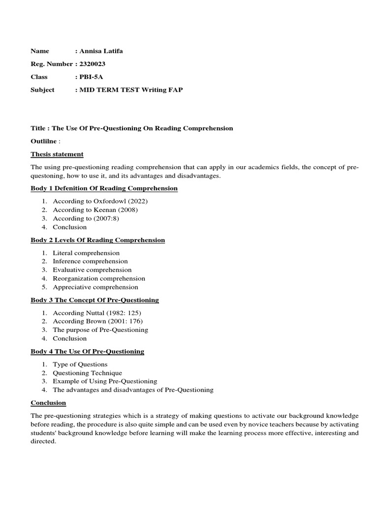 Pre-Questioning for Effective Reading | PDF | Reading Comprehension ...