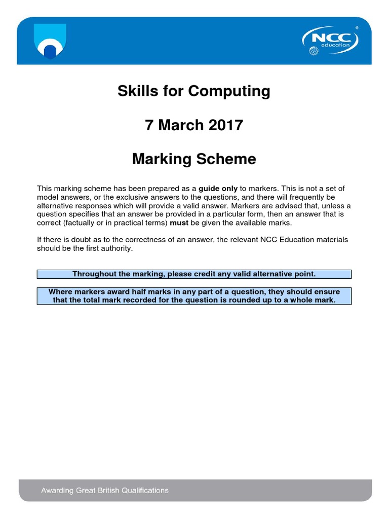 Skills For Computing March 2017 Exam Marking Scheme - FINAL | PDF ...