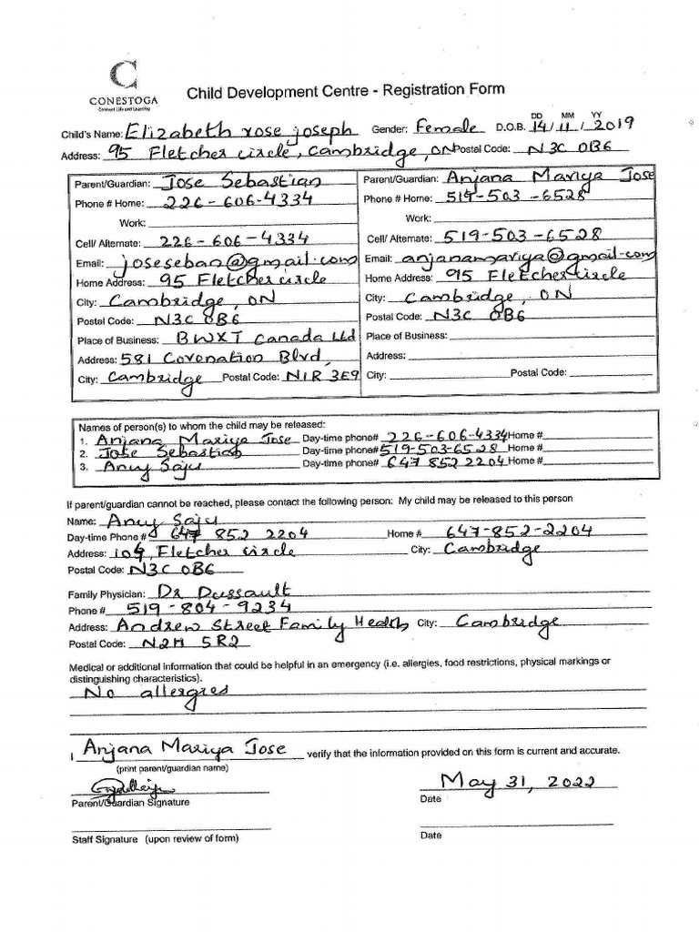 Childcare Application Form PDF