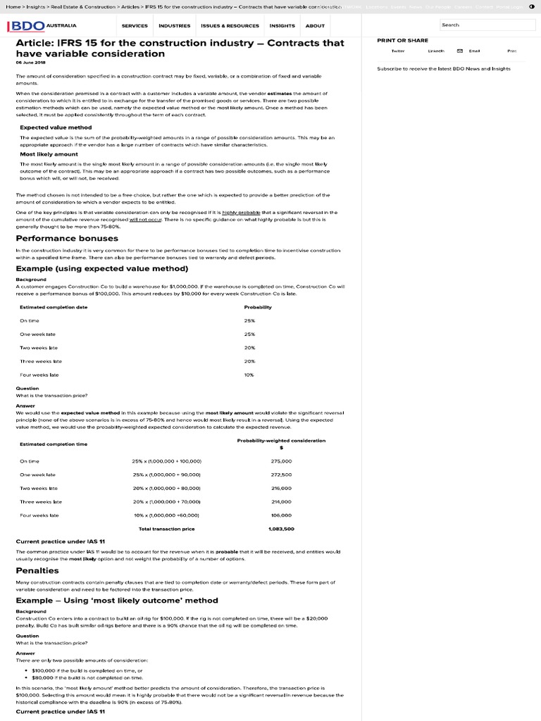 Article ifrs 15 for the construction industry contracts that have