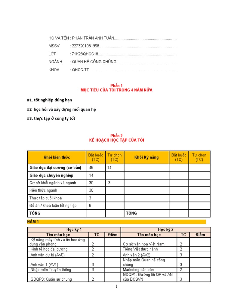 Btcn1 thiet lap muc tieu va ke hoach hoc tap pdf