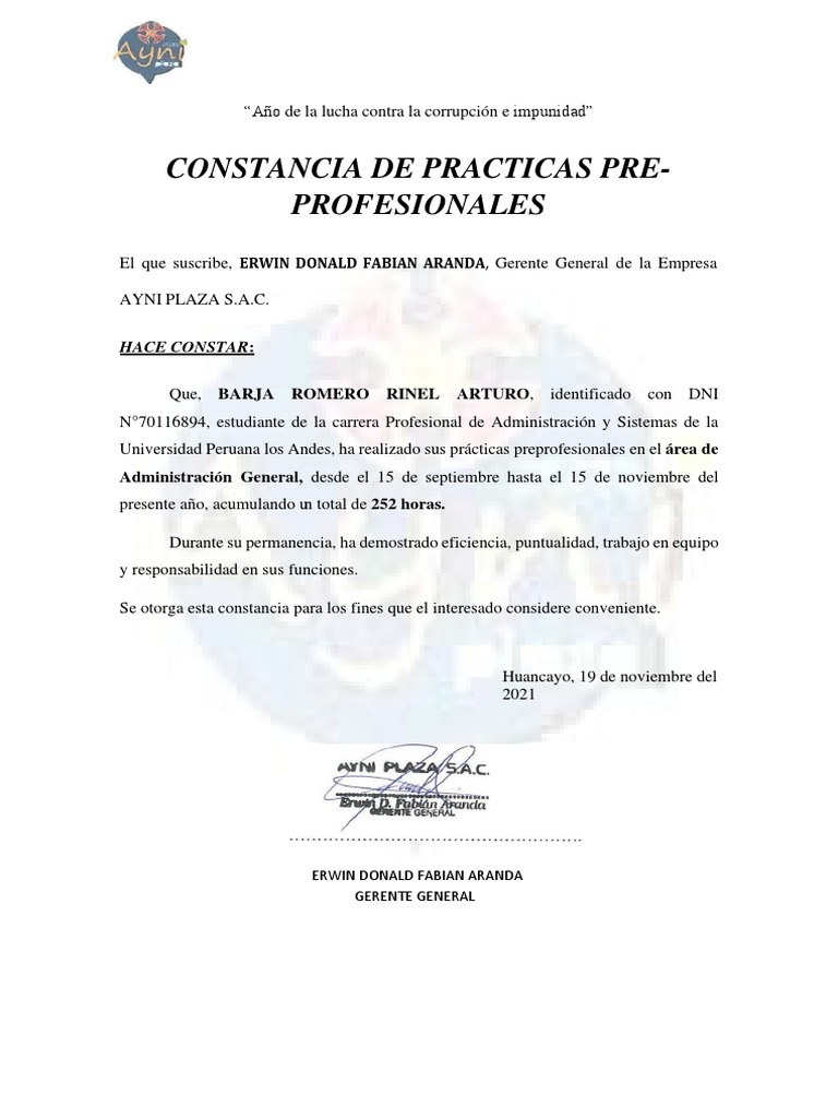 Constancia de Prácticas - Barja Romero | PDF