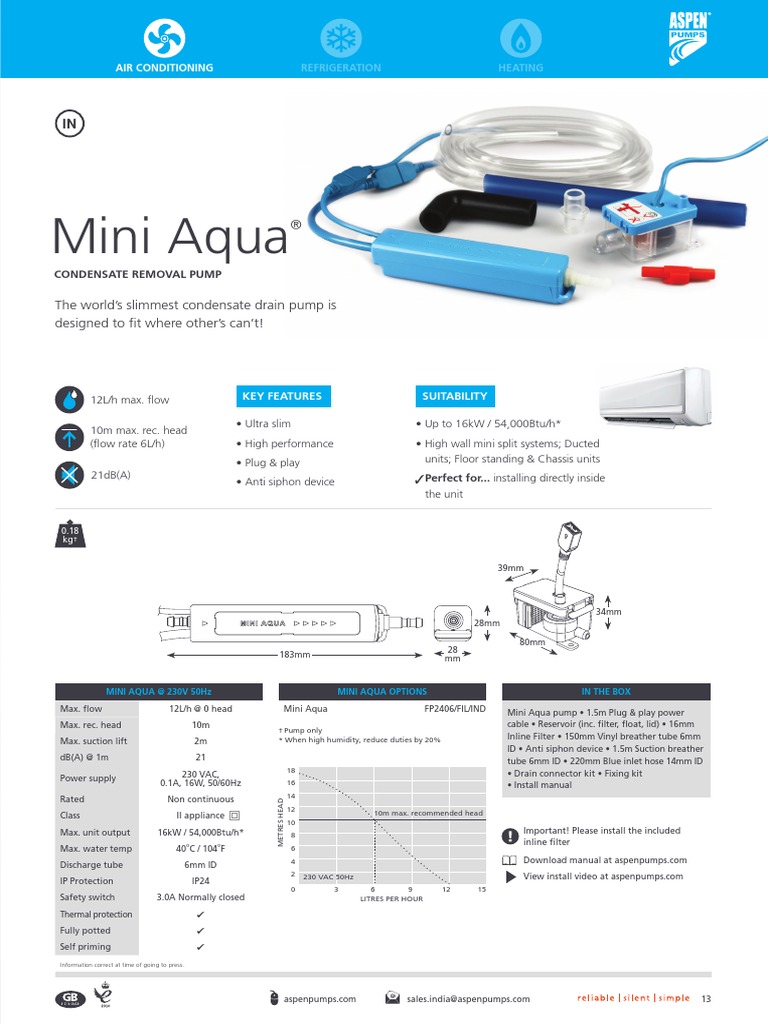 Aspen Mini Aqua Condensate Removal Pump | Download Free PDF | Pump