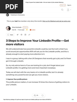 3 Steps to Improve Your Linkedin Profile — Get more visitors _ by Ilma Andrade _ Bootcamp