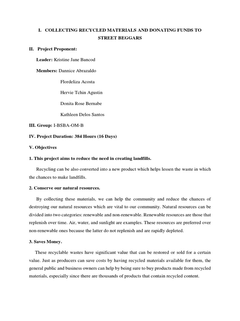 PROJECT PROPOSALFINAL PDF Recycling Waste