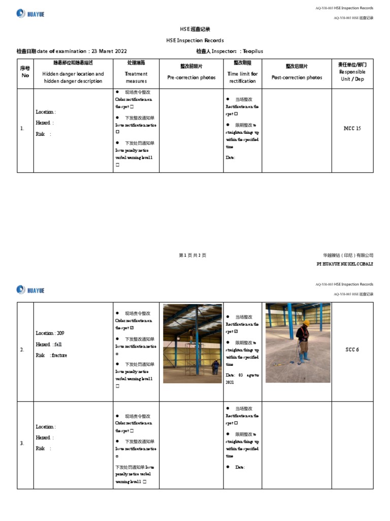 AQ-YH-003 HSE Inspection Records | PDF