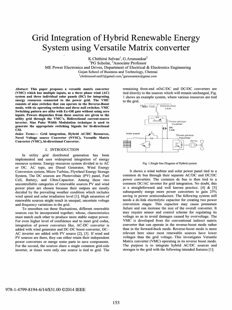 Grid Integration of Hybrid Renewable Energy System Using Versatile ...