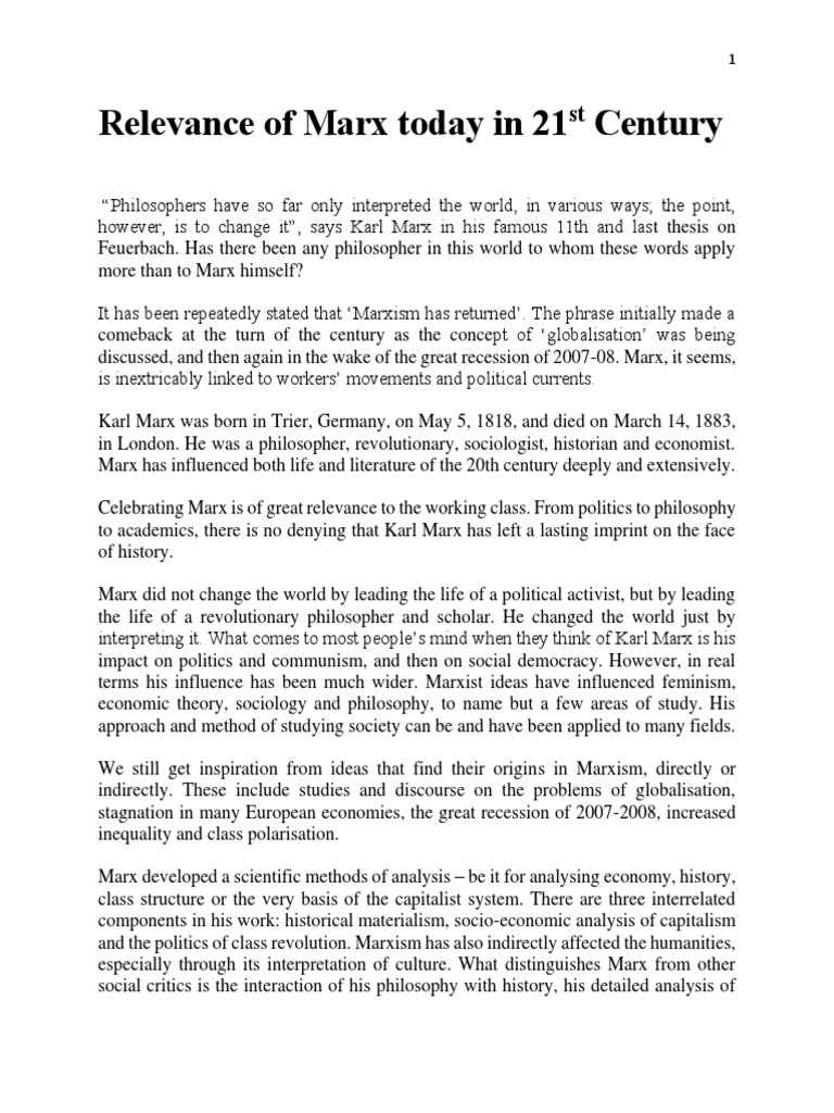Marxism's Relevance in the 21st Century | PDF | Marxism | Karl Marx