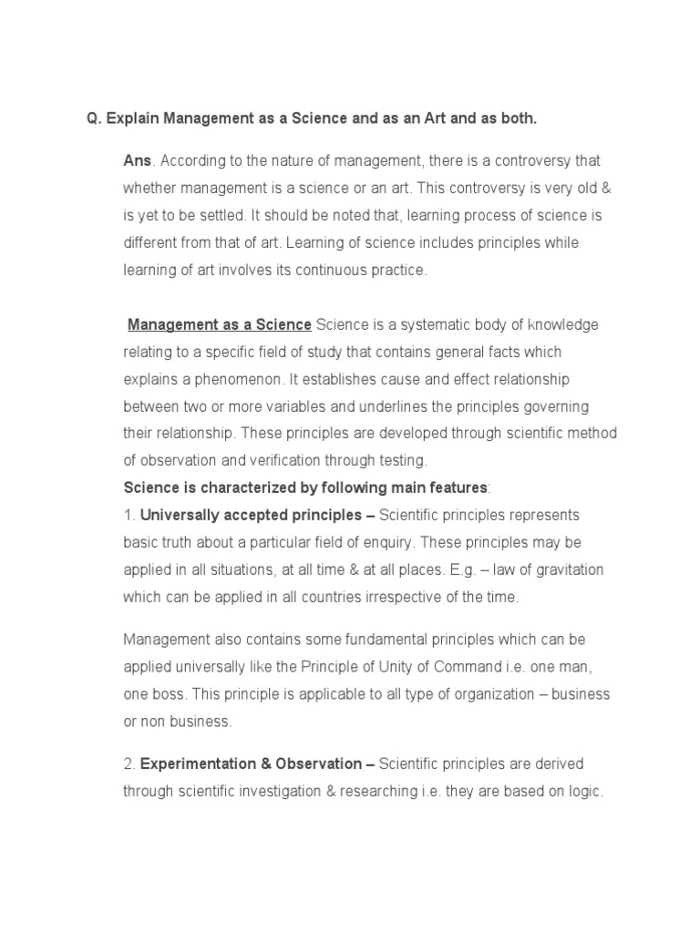 Management As An Art And A Science