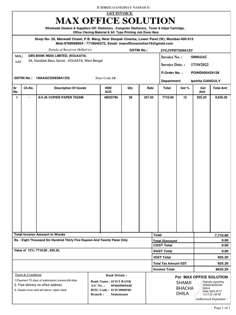 Business Invoice for Office Supplies | PDF | Payments | Economies